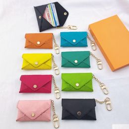 Keychains Lanyards Uni Designer Key Pouch Fashion Leather Purse Keyrings Mini Wallets Coin Credit Card Holder 19 Colours Epacket Drop D Dhd1C