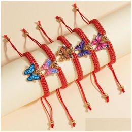 Charm Bracelets Butterfly Pendant Bracelet For Women Adjustable Braid Rope Red Thread On Hand Friendship Drop Delivery Jewellery Dhuap