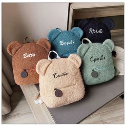 Plush Backpacks Personalised Womens Girls Cute Bear Pattern Backpack Plush Toddler Backpack for girls Custom Name Small Casual Shoulder Daypack 230921