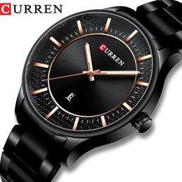 CURREN Top Brand Man Watches Clock Man Fashion Quartz Watches Men Business Steel Wristwatch with Date Classic Black Male280J