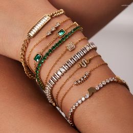 Link Bracelets Trendy Style Zircon Inlayed Chains Fashion Jewellery Stainless Steel For Women Surprise Price