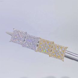 Men Jewelry Iced Out Pass Diamond Tester Moissanite New Style Silver Screw Back Square Stud Earrings