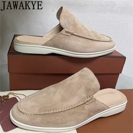 Slippers High-quality Nude Suede Wrap Toe flat Slippers Women Round toe Casual loafers Shoes Simple Designer Luxury Brand Slippers Men 230920