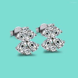 Stud Earrings Korean Fashion S925 Sterling Silver Needle Bow CZ Zircon Inlaid Perforated Earstuds With Spiral Women's And Girls' Crystal