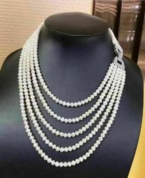 Chains Five Strand 6-7mm South China Sea Round White Pearl Necklace 18-24 Inch 925s