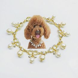 Dog Apparel Luxurious Pearl Necklace For Dogs Collar Pet Accessories Rhinestone Alloy Bowknot