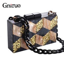 Evening Bags Black Acrylic Glitter Women Messenger Geometric Patterns Clutches Patchwork Bag Party Prom Handbags 230921