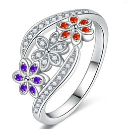 Cluster Rings Fashion High Quality Copper Inlaid Cubic Zirconia Triple Flower Ring Fine Jewelry