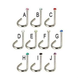 Screws Nose Studs Nose Ring Gem Mixed Colour Body piercing Jewellery 316L stainless steel 100pcs lot238B