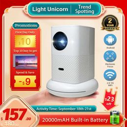 Projektörler Light Unicorn X8 Destek 1080p 4K HDR Sinema Akıllı Android 5Gwifi Taşınabilir Açık Dış Mekan Ev Sineması Video LED Projektör Pil L230923