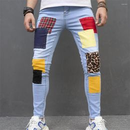 Men's Jeans 2023 Light Blue Fashion Printed Patch Cloth Waist Skinny Pants Casual Clothing