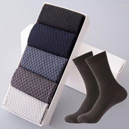 Men's Socks 10 Pairs Bamboo Fiber Solid Color Mid Tube Breathable Casual Business Sock Men Durable Elastic Sweat Absorb Male Sox