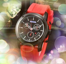 Popular Mens Special Case Design Dial Watches Stopwatch Colourful Red Yellow Black Blue Rubber Belt Clock Quartz Movement Chronograph scanning tick sports Watch