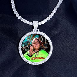 Round Po Custom Made Po Medallions Pendant Picture Necklace Tennis Chain Gold Silver Colour Cubic Zircon Hip Hop Jewelry262H