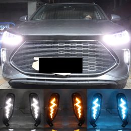 Car LED Daytime running light For BYD Song Plus DMi 2021 2022 fog lamp cover DRL with flowing turn signal Front fog light
