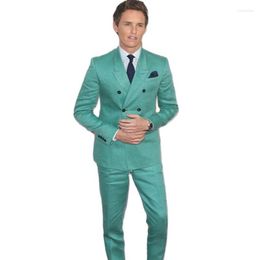 Men's Suits Latest Coat Pants Design Mint Green Double Breasted Men Slim Fit 2 Pieces Formal Tuxedo Custom Groom Prom Blazer Trousers