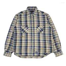 Men's Casual Shirts VUJADE 004 Long Sleeve Shirt 2023 Autumn VIBE Flannel Perforated Vintage Plaid Coat Kenijima Unisex Fashion