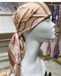 Silk Square Scarf for Women 2023 Spring Designer Braided Printed Satin Neck Rings Hair Head Scarves Wrap Bandana 90CM 90CM