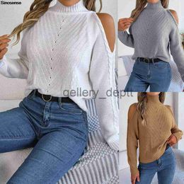 Women's Sweaters Women's Cold Shoulder Oversized Sweaters Turtleneck Long Sleeve Chunky Knit Fall Tunic Sweater Tops Pullover Knitted Jumpers J230921