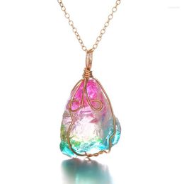 Chains Colorful Natural Crystal Pendant Transparent Multi-Color Chain Necklace