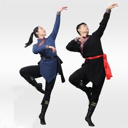 Stage Wear Chinese Folk Dance Costume Unisex Performance Practise Competition Clothing 4Color Long Sleeve Mongolian Apparel195O