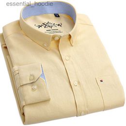 Men's Dress Shirts Plus 5XL 6XL Men's Oxford Social Shirt Long Sleeve Casual Striped Solid Slim Fit Button Down Business Office White Camisa Blouse L230921