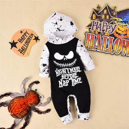 Rompers born Infant Baby Girl Boy Clothes Halloween Costume Romper Long Sleeve Hooded Cotton Nightmare Print Jumpsuit 0 18Months 230920