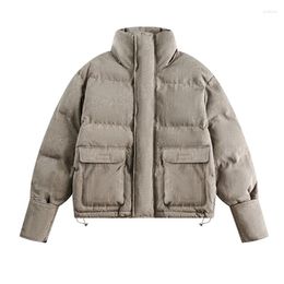 Men's Jackets Winter Thickened Standing Collar Cotton Coat Solid Colour Pockets Cargo Parkas Coats