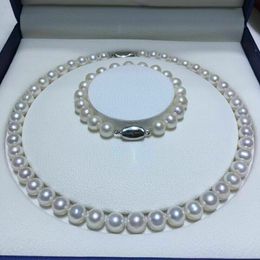 Pendant Necklaces AAAA Japanese Akoya 9-10mm white pearl Necklace Bracelet set s 230921