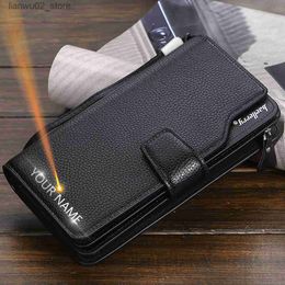Money Clips 23 Card Holders Men Wallets Zipper Name Engraving Large Capacity High Quality Coin Pocket Male Purse Wallet For Men Q230921