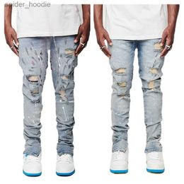 Men's Jeans 2022 New Fashion Ripped Jeans For Men Trendy Slim Paint Craft Denim Pencil Pants Street Hipster Trousers male Clothing XS-XL L230921