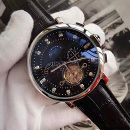 Top Swiss brand luxury Watch Automatic Movement Self-wind Watches MoonPhase Real Leather Watch Tourbillon Gentleman Business Watch237B