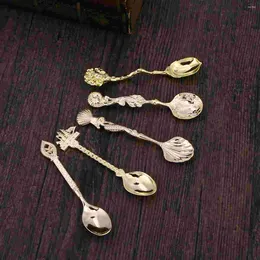 Spoons 5pcs Coffee Alloy Spoon Vintage Teaspoon Set Dessert For Shop Home Banquet ( Golden )