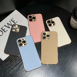 Slim Litchi Grain Leather Electroplating Phone Case For iPhone 15 Pro Max 14 13 12 11 Anti-Slip Lens Camera Protection Cover