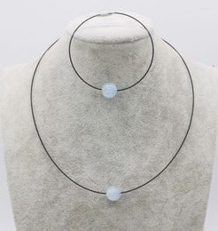 Chains One Set Blue Aquamarine Round /carved Egg 12mm Necklace 18inch Wholesale Beads FPPJ