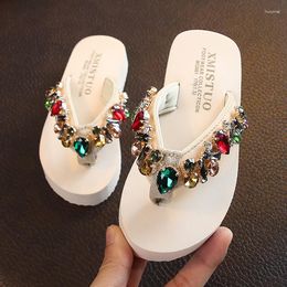 Slipper Shinning Rhinestones Kids Slippers Summer Anti Slip Girls Princess Shoes Lovely Parent-child Beach Middle Children Sandals