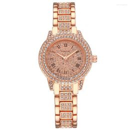 Wristwatches 2023 Rose Gold Women Quartz Watches Fashion Luxury Ladies Diamond Rhinestone Stainless Steel Waterproof Woman Watch Small Clock
