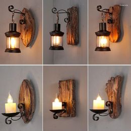Wall Lamp Living Room Wooden LED Cafe Bar Bedroom Bedside Industrial Style Home Decoration Lamps
