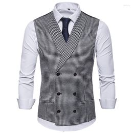 Men's Vests Plaid Formal Sport Vest Casual Double-breasted V-neck Fashionable English Style