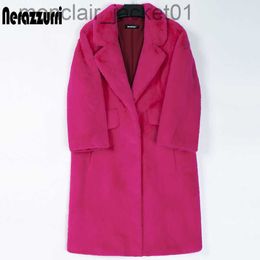 Women's Fur Faux Fur Nerazzurri Winter Long Hot Pink Faux Fur Coat Women Lapel Warm Thick Black Soft Fluffy Jacket Loose Stylish Korean Fashion 2022 J230921