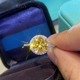 Cluster Rings Lemon Yellow Moissanite 14K White Gold Sterling Silver Ring 3.0 Coloured Diamond Wedding Luxury Jewellery Women Gift