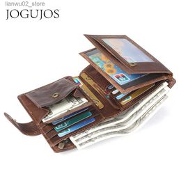 Money Clips JOGUJOS Crazy Horse Leather Men's Wallet Genuine Leather Men Business Wallet RFID Men Card Id Holder Coin Purse Travel Wallet Q230921