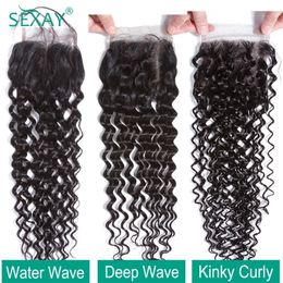 Lace Deep Wave Curly Closure With Baby Hair Brazilian Human 4x4 Brown Swiss Water Kinky Closures 230920