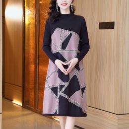 Autumn Winter Casual Sweaters Dress Women Designer Long Sleeve Going Out Vacation Elegant Graphic Knitted jumper Dress 2023 Office Lady Chic O-Neck Slim Midi Frocks