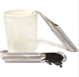 50pcs Stainless Steel Tea Infuser Pipe Stick Metal Mesh Strainer Spice Filter Coffee Teaware Steeper With Hook i0921