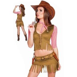 Anime Costumes M-XL Sexy Wild West Cowboy Costume Clubwear Steel Dance Tribe Tassels Maiden Cosplay Carnival Halloween Fancy Party Dress