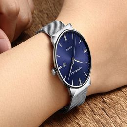 CRRJU Mens Blue Dial Business Watches Mens Stainless Steel Waterproof Fashion Quartz Watch Slim Dress Clock Male2944