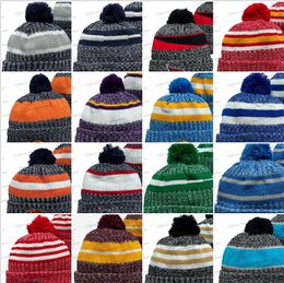 New Football Sport Stripes Cuffed Knit Hat Grey Blue Red Mix Colors Fashion Fans Striped Baseball Sports Beanie Hats Bones Skullies Cuffed Knit Caps One Size Se21-014