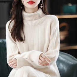 Women's Sweaters Suit 2022 Hot Sale Ladies Long Sleeve Turtleneck Cashmere Sweater Casual Knit Loose Wide Leg Pants Women 100% Pure Wool Suit L230921