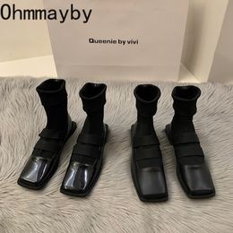 Boots Woman Chelsea Boots Fashion Slip On Ladies Comfort Flats Short Boots Shoes Black Patent Leather Women's Winter Footwear 230920